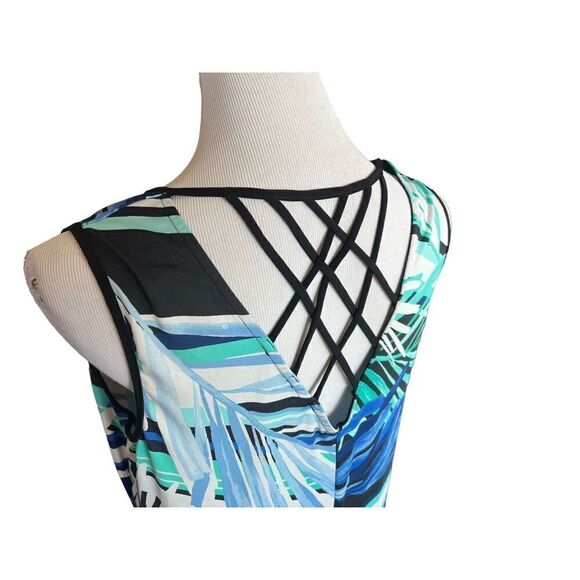 Womens Perseption Per Seption Concepts Cage Back Palm Print Sleeveless Dress - L - Picture 2 of 2